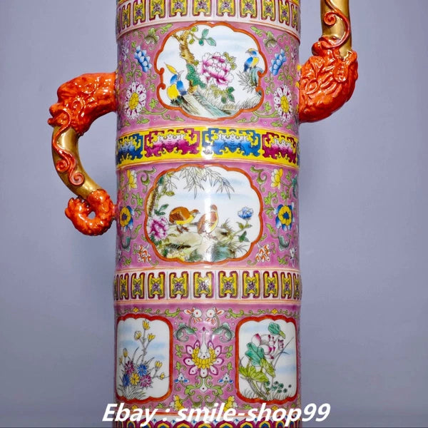 20.4" Yongzheng Enamel Colour Porcelain Gilt Flower Bird Wine Tea Pot Flagon