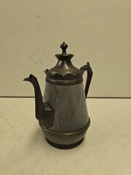 Antique Victorian Graniteware & Pewter Enameled Coffe Tea Pot