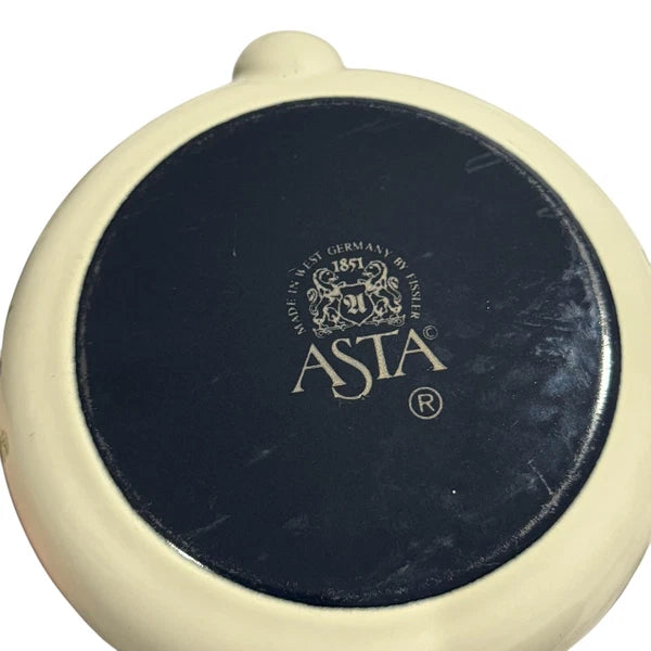 ASTA Enamelware Tea Kettle 1960s Teapot Brass Handles Floral Vtg West Germany