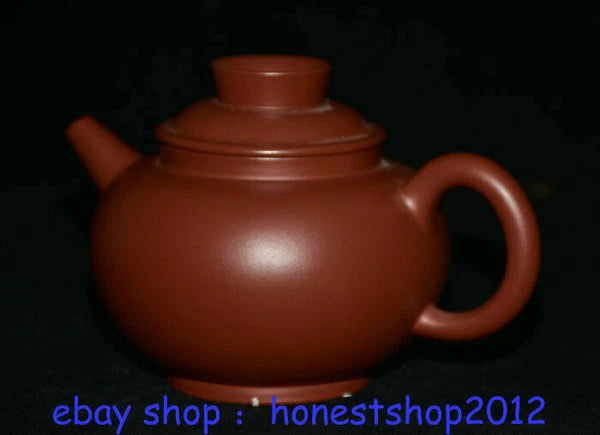 4" Old China Chinese Porcelain Wine Tea Pot Flagon dark-red enameled pottery