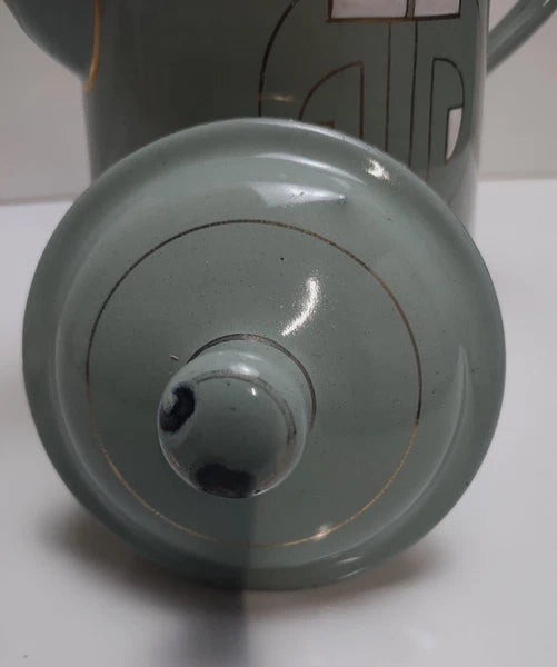 Antique Art Nouveau Jugendstil Blue Enamelware W/ Raised Elements Teapot Kettle