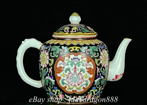 6" Yongzheng Marked Enamel Porcelain Flower Leaf Pattern Wine Teapot Cup Set