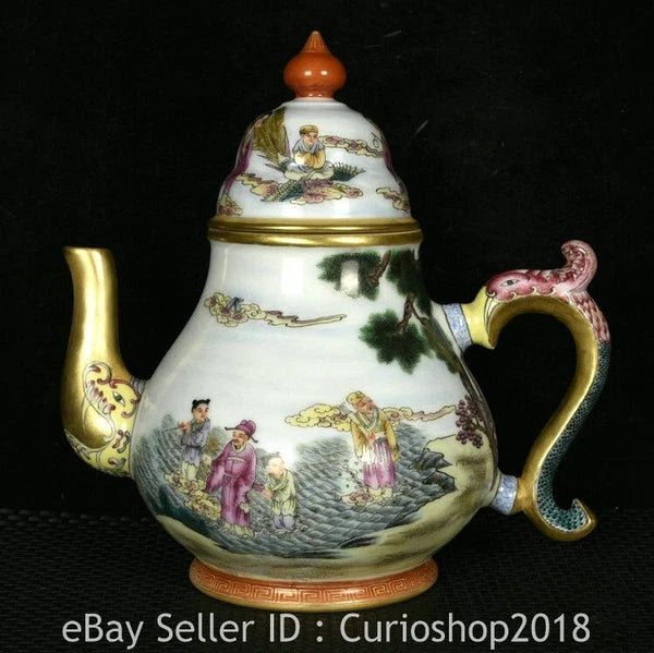 8.4" Qing Qianlong Marked Enamel Colour Porcelain 8 Immortal Wine Tea Pot Flagon