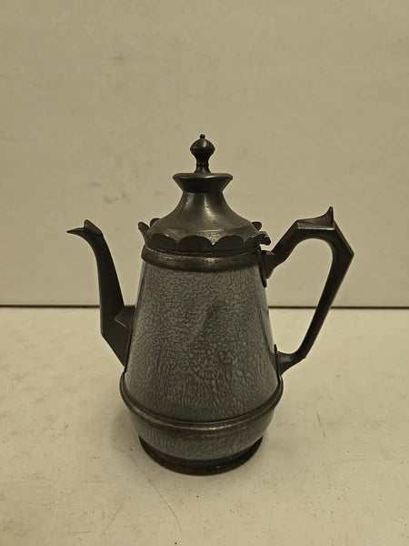 Antique Victorian Graniteware & Pewter Enameled Coffe Tea Pot