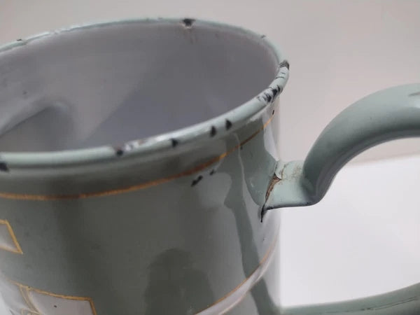 Antique Art Nouveau Jugendstil Blue Enamelware W/ Raised Elements Teapot Kettle