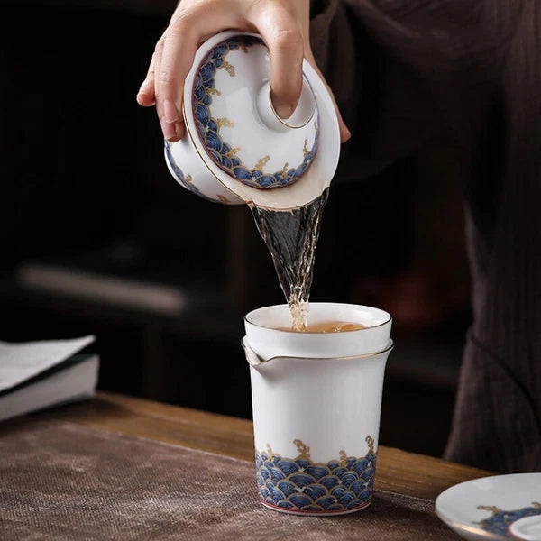 Complete Tea Set Porcelain Tea Pot Color Enamel Craft Matching Cup Saucer Gaiwan