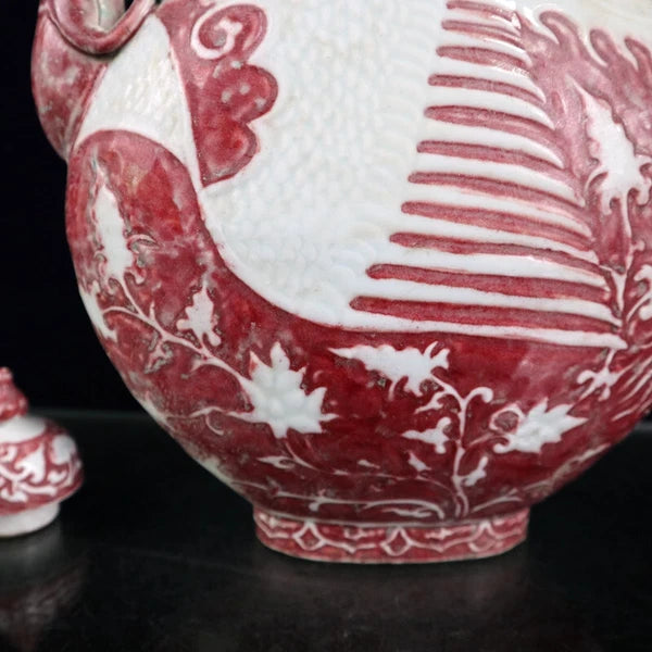 China Enamelled PORCELAIN red flower pattern chicken head flat pot wine pot