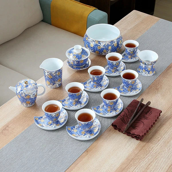 Complete Tea Set Porcelain Tea Pot Color Enamel Craft Matching Cup Saucer Gaiwan