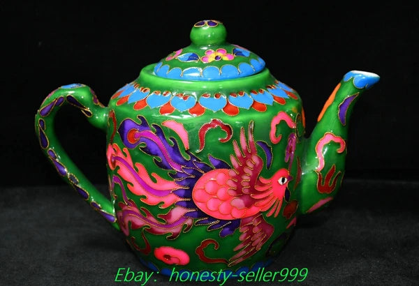 7.8" Qianlong Enamel Colour Porcelain Gilt Phoenix Bird Wine Tea Pot Flagon