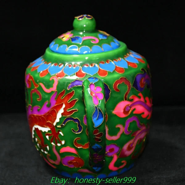 7.8" Qianlong Enamel Colour Porcelain Gilt Phoenix Bird Wine Tea Pot Flagon