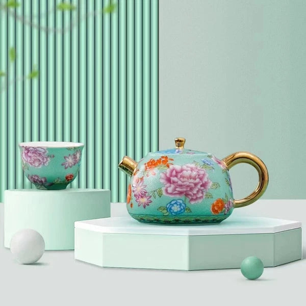 Color Enamel Porcelain Tea Pot Matching Tea Cup Ceramic Tea Set Jingdezhen Made