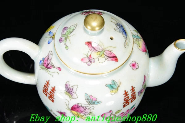 6.7''Qing Yongzheng Marked Enamel Colour Porcelain Butterfly Wine Tea Pot Flagon