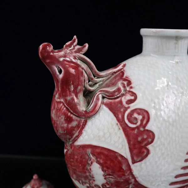 China Enamelled PORCELAIN red flower pattern chicken head flat pot wine pot