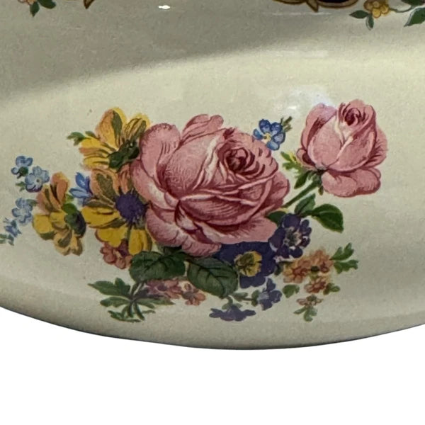 ASTA Enamelware Tea Kettle 1960s Teapot Brass Handles Floral Vtg West Germany