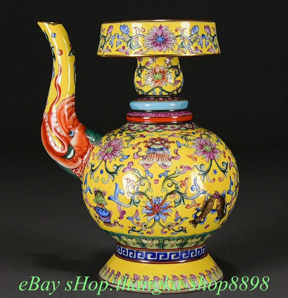 7.8"Old Qianlong Year Enamel Colour Porcelain 8Auspicious Pattern Tea pot Teapot