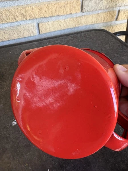 Enamel Red Coffee Pot Hand Tea Kettle With Sugar And Creamer Signs Of Wear