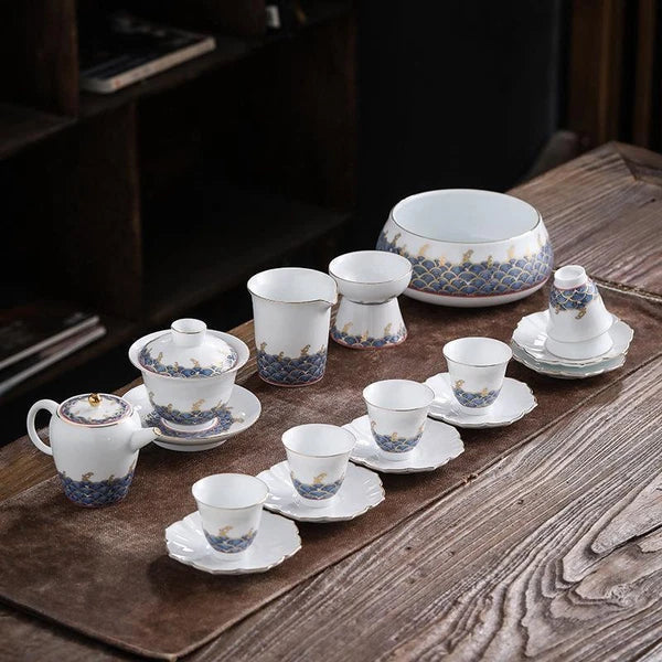 Complete Tea Set Porcelain Tea Pot Color Enamel Craft Matching Cup Saucer Gaiwan
