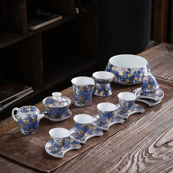 Complete Tea Set Porcelain Tea Pot Color Enamel Craft Matching Cup Saucer Gaiwan