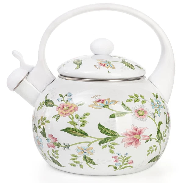 2.3 Quart Vintage Enamel Tea Kettle, Whistling Tea Kettle for Stove Top, Flor...
