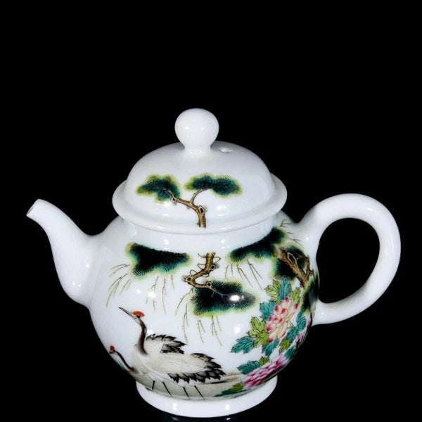 China antique Qing Dy Yongzheng Enamel Pine Tree Crane Porcelain Teapot Wine Pot