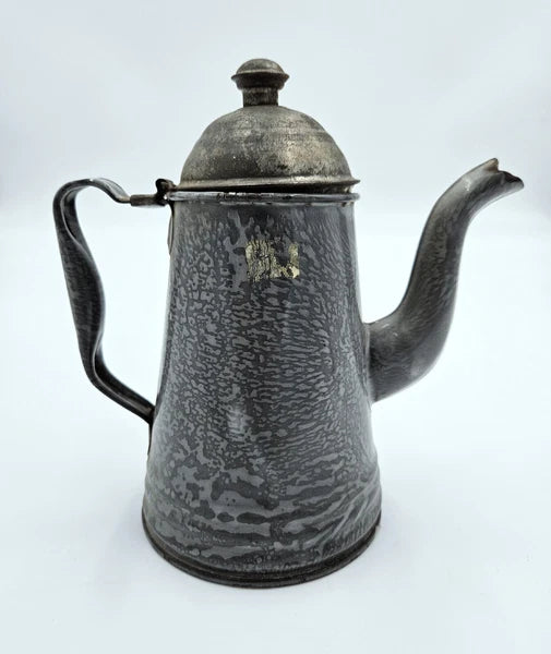 Antique Vintage Enamelware Coffee Tea Pot Primative Decor
