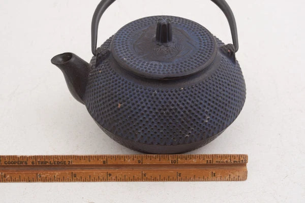 Cast Iron Asian Tea Pot Enamel Interior Blue (G4L) Japanese Hobnail Ceremony