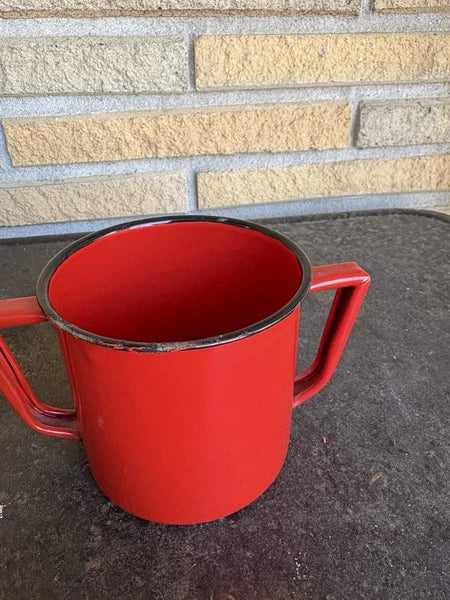 Enamel Red Coffee Pot Hand Tea Kettle With Sugar And Creamer Signs Of Wear