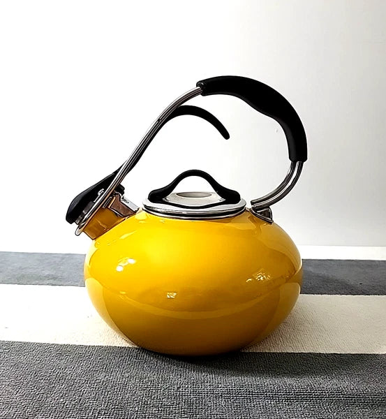 Chantal Yellow Livestrong 1.8 Quart Enamel Loop Whistling Tea Kettle Pot EUC