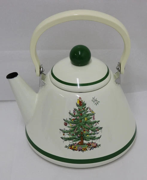 Spode Christmas Tree 2.2 Quart Whistling Tea Kettle - Porcelain Enamel on Steel