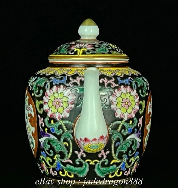 6" Yongzheng Marked Enamel Porcelain Flower Leaf Pattern Wine Teapot Cup Set