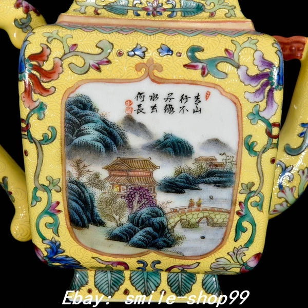 7" Yongzheng Enamel Colour Porcelain landscape Word Pattern Wine Tea Pot Flagon
