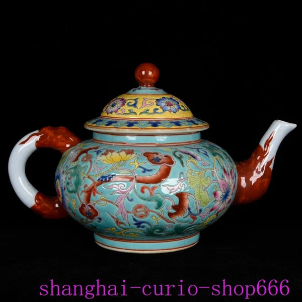 8"China Qing Dynasty Yongzheng enamel porcelain fushou ruyi grain Tea set Teapot