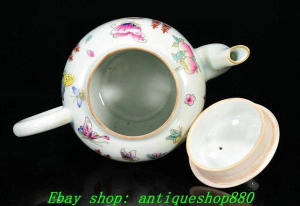 6.7''Qing Yongzheng Marked Enamel Colour Porcelain Butterfly Wine Tea Pot Flagon
