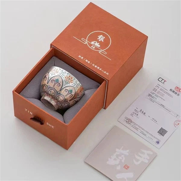 999 Silver Enamel Color Fengming Pot Ceramic Silver Teapot Kung Fu Tea Set Cups