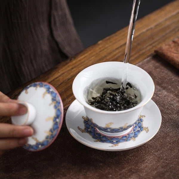 Complete Tea Set Porcelain Tea Pot Color Enamel Craft Matching Cup Saucer Gaiwan