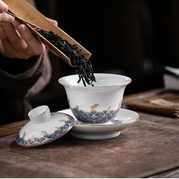 Complete Tea Set Porcelain Tea Pot Color Enamel Craft Matching Cup Saucer Gaiwan