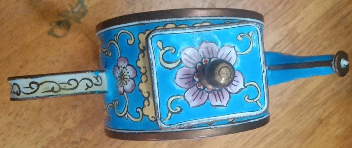 miniature cloisonne Copper Enamel teapot  Moon and Stars 3 1/2" H