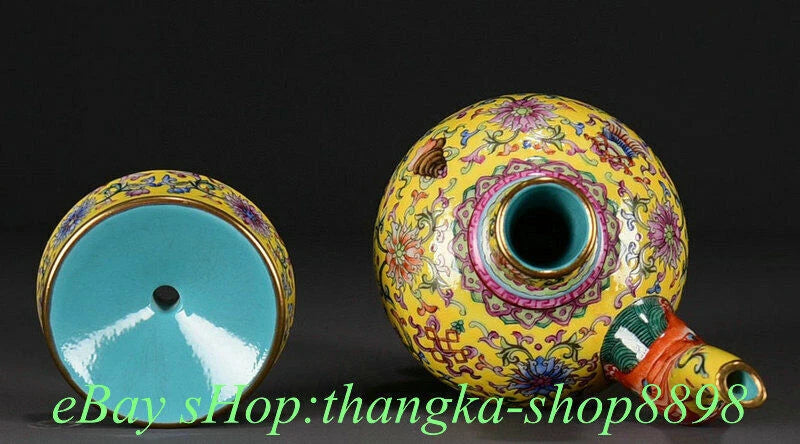 7.8"Old Qianlong Year Enamel Colour Porcelain 8Auspicious Pattern Tea pot Teapot