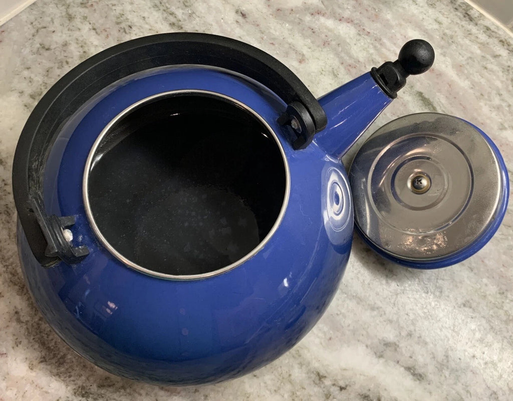 Retro Art Deco La Creuset Teapot 1.6 Qt. Blue  Enamel Kettle Excellent! R28