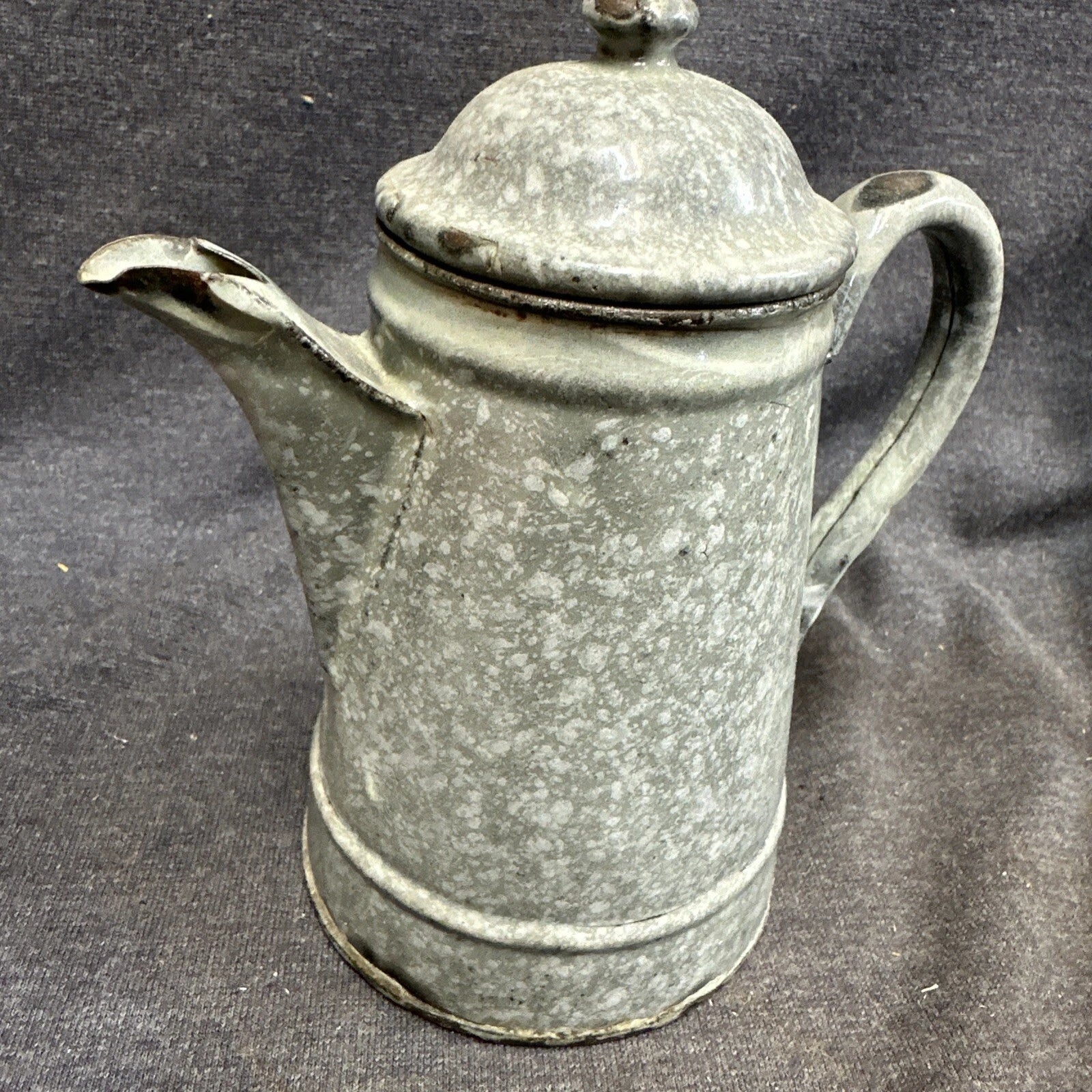 Early Small Gray Granite Ware Enamel Coffee Tea Pot 5"