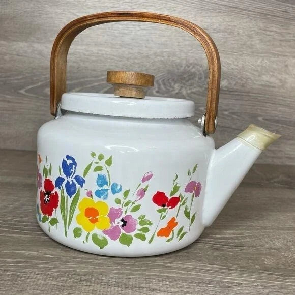 Vintage gailstyn sutton early spring enamel teapot