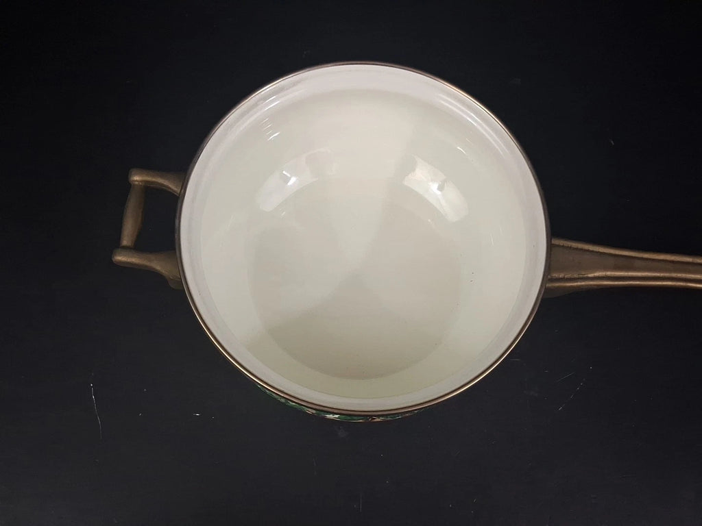 Vtg Lot Enamel Cookware Pots Tabletops Unlimited Cornucopia Teapot Brass Handles