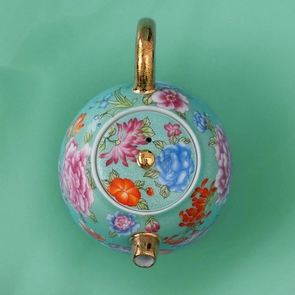 Color Enamel Porcelain Tea Pot Matching Tea Cup Ceramic Tea Set Jingdezhen Made