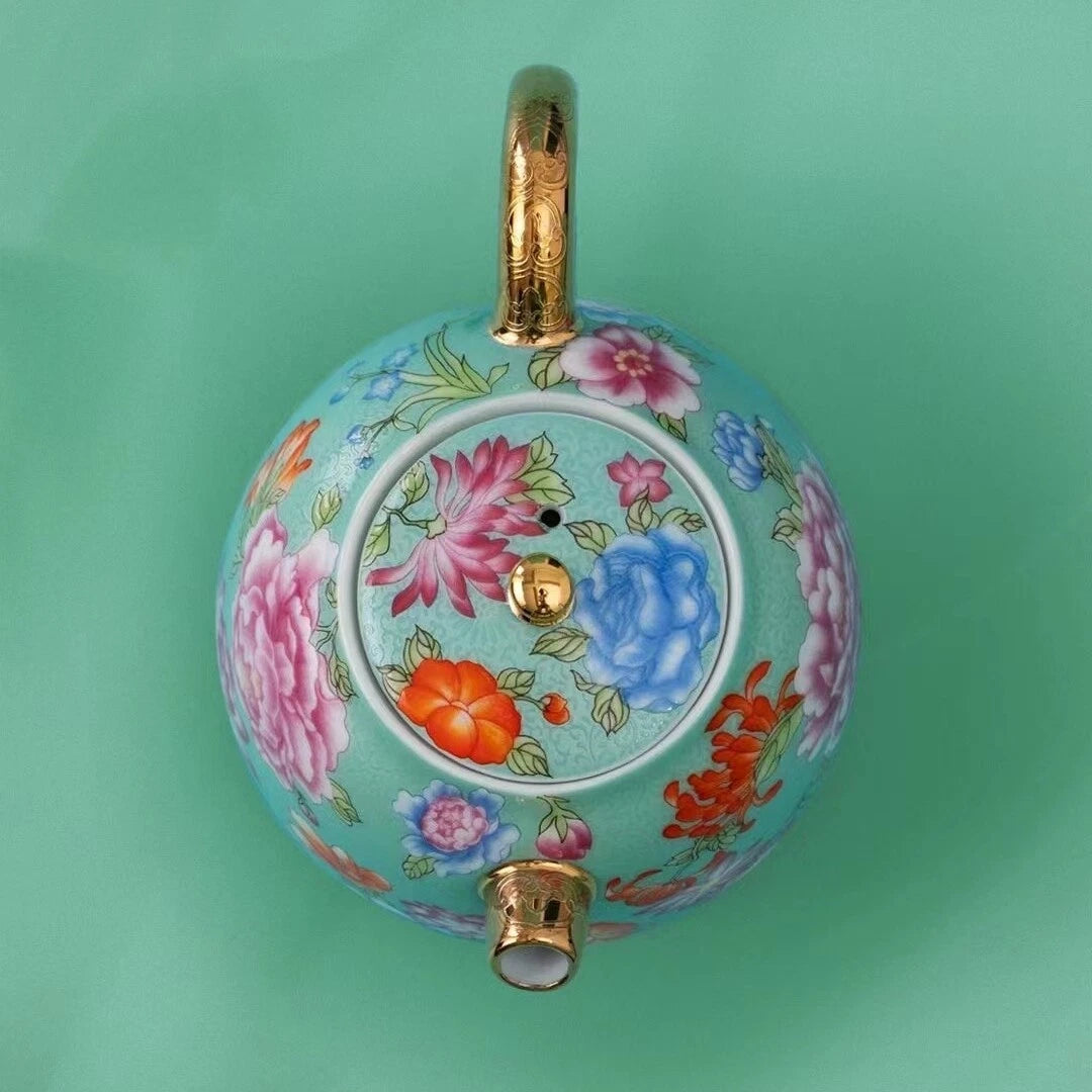 Color Enamel Porcelain Tea Pot Matching Tea Cup Ceramic Tea Set Jingdezhen Made
