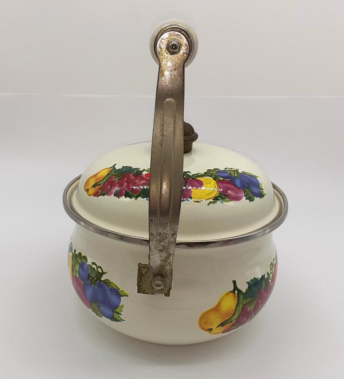 Vintage Water Kettle Tea Pot Enamel Fruit Cottagecore Chic Country Farm House