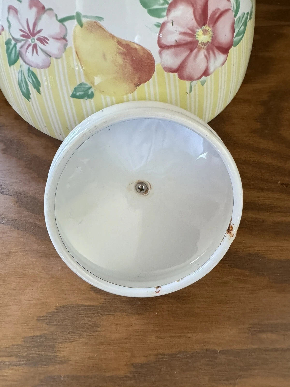 Vintage White Enamel Floral Tea Kettle Teapot Flowers
