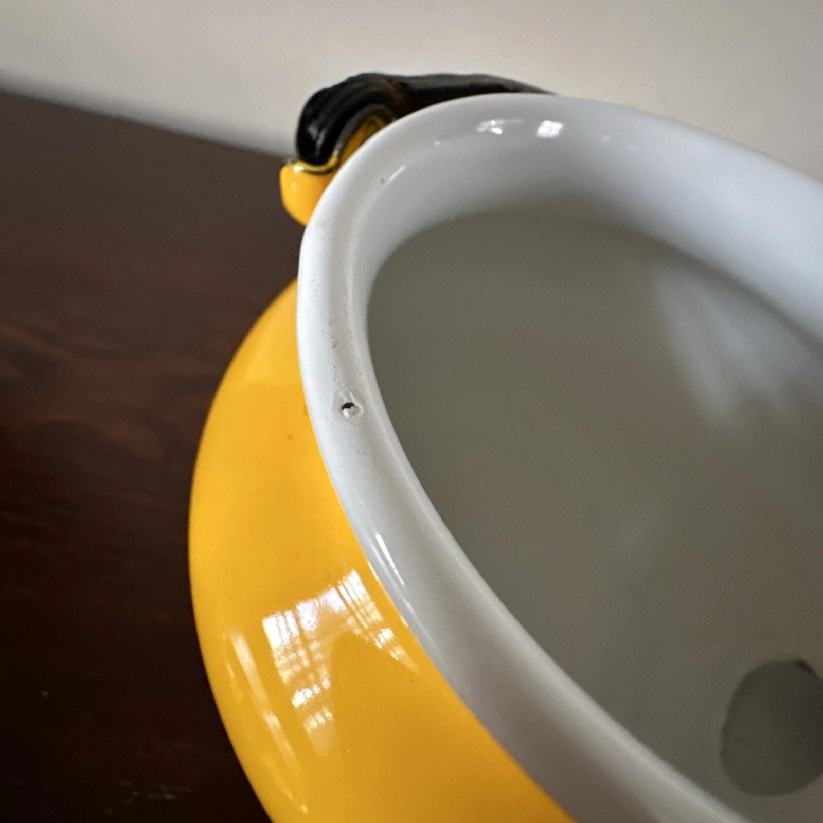 Vintage Yellow Enamel Kettle Tea Pot