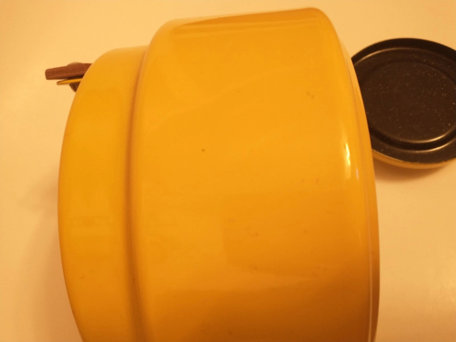 Vintage Cousances (Le Creuset) MCM Yellow Enamel Tea Kettle Teak Handle