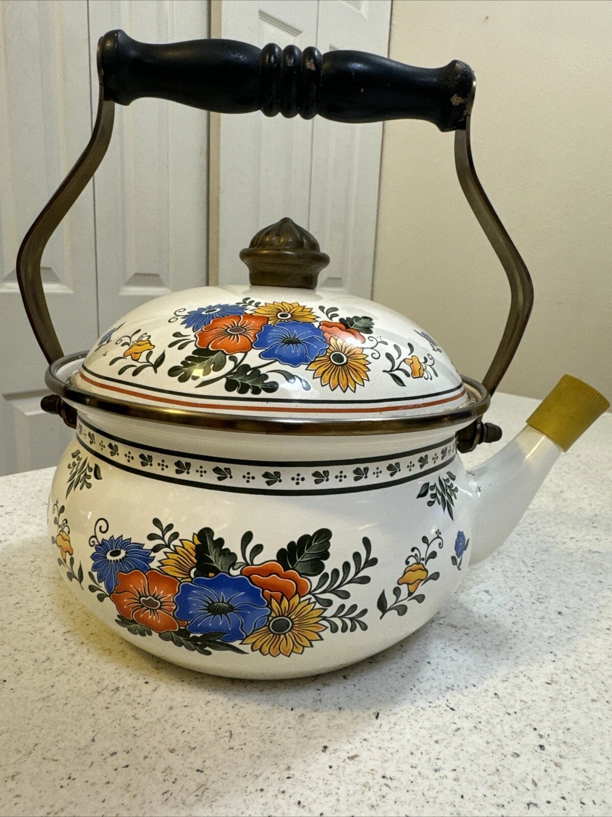 Gailstyn-Sutton Tea Pot Kettle Enamel Jardine Collection MCM Floral 1981 Japan