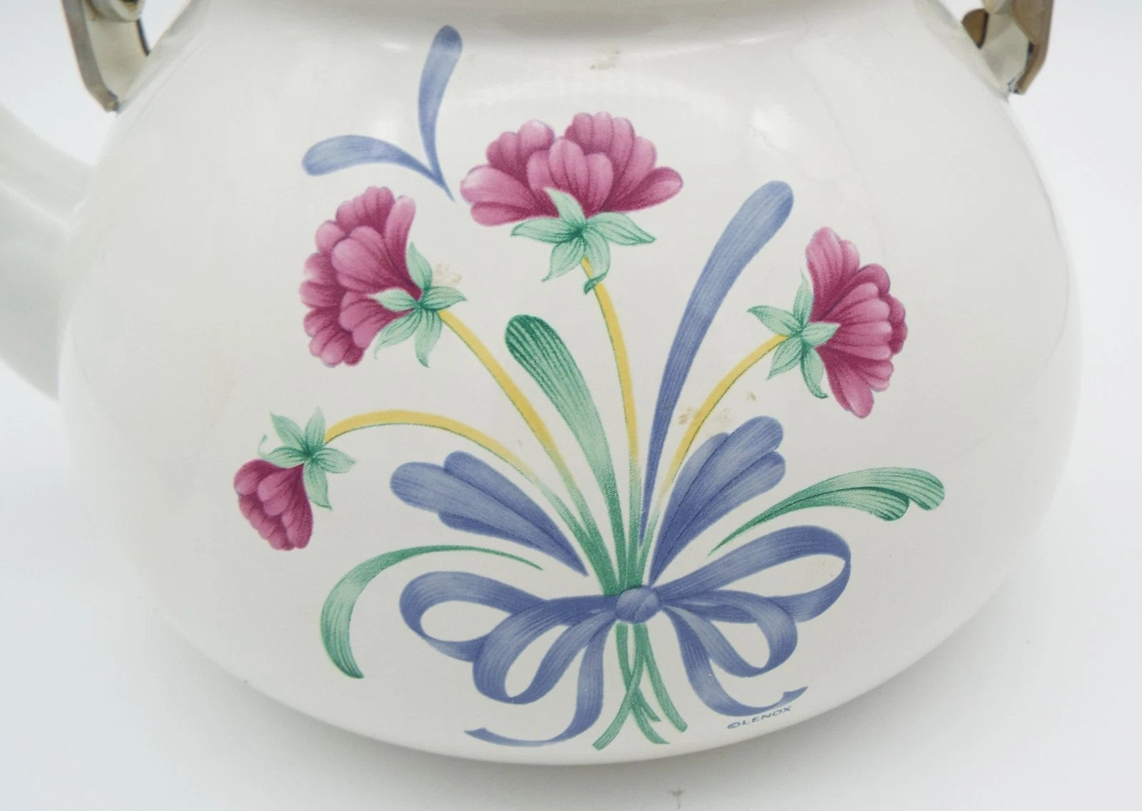 Lenox Poppies on Blue Metal Enamel Tea Kettle Teapot